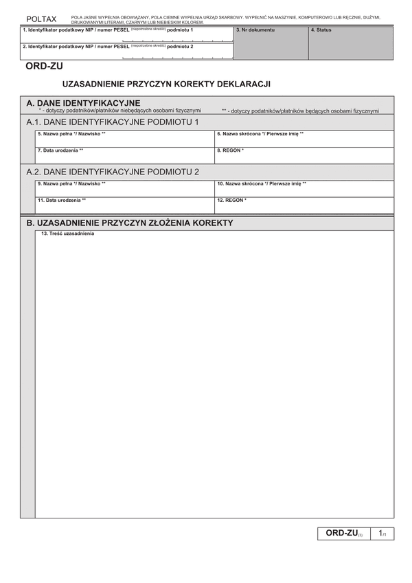 ORD-ZU (3) Uzasadnienie przyczyn korekty deklaracji