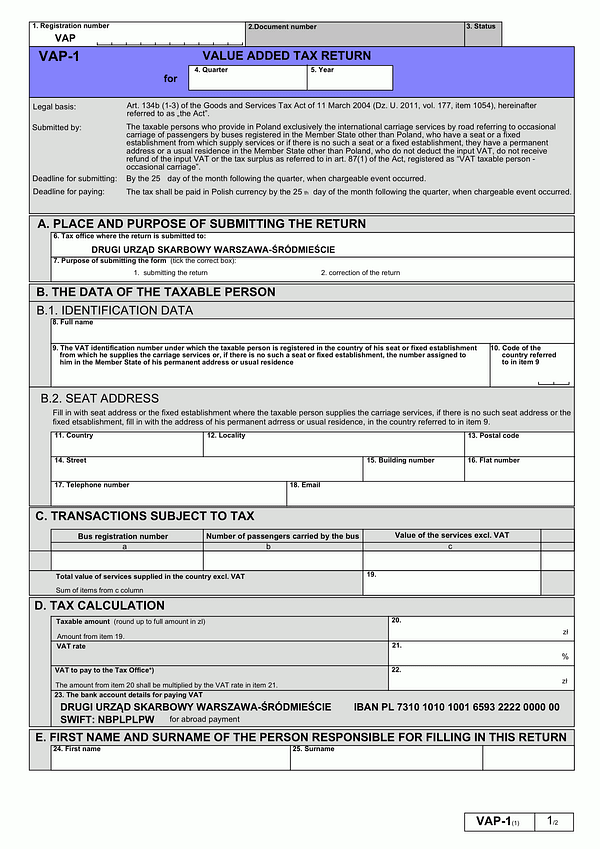 VAP-1en (1) VALUE ADDED TAX RETURN | wzór do pobrania online